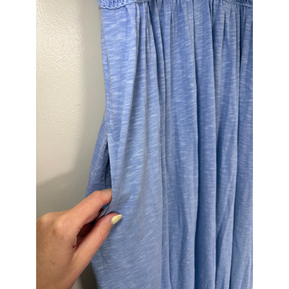 NWT Aerie Crochet Bodice Maxi Dress Small Blue Cotton Slub Sleeveless Pockets - Picture 4 of 9